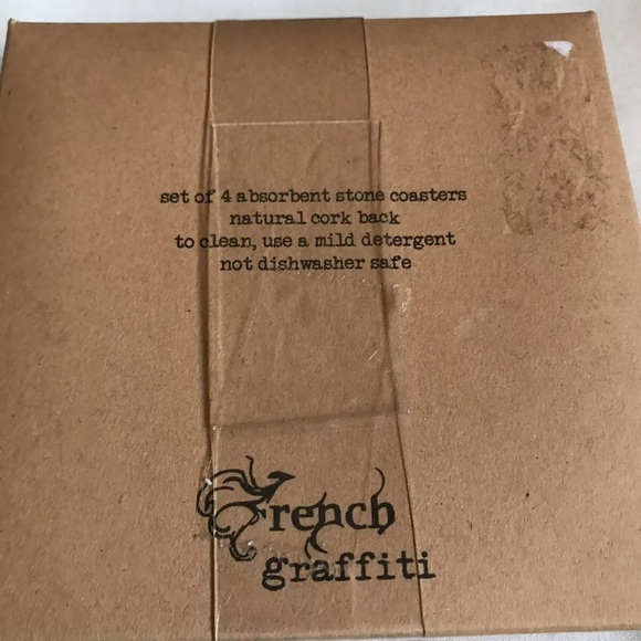 Set 4 French Graffiti Stone Coasters Give Thanks - Picture 4 of 5